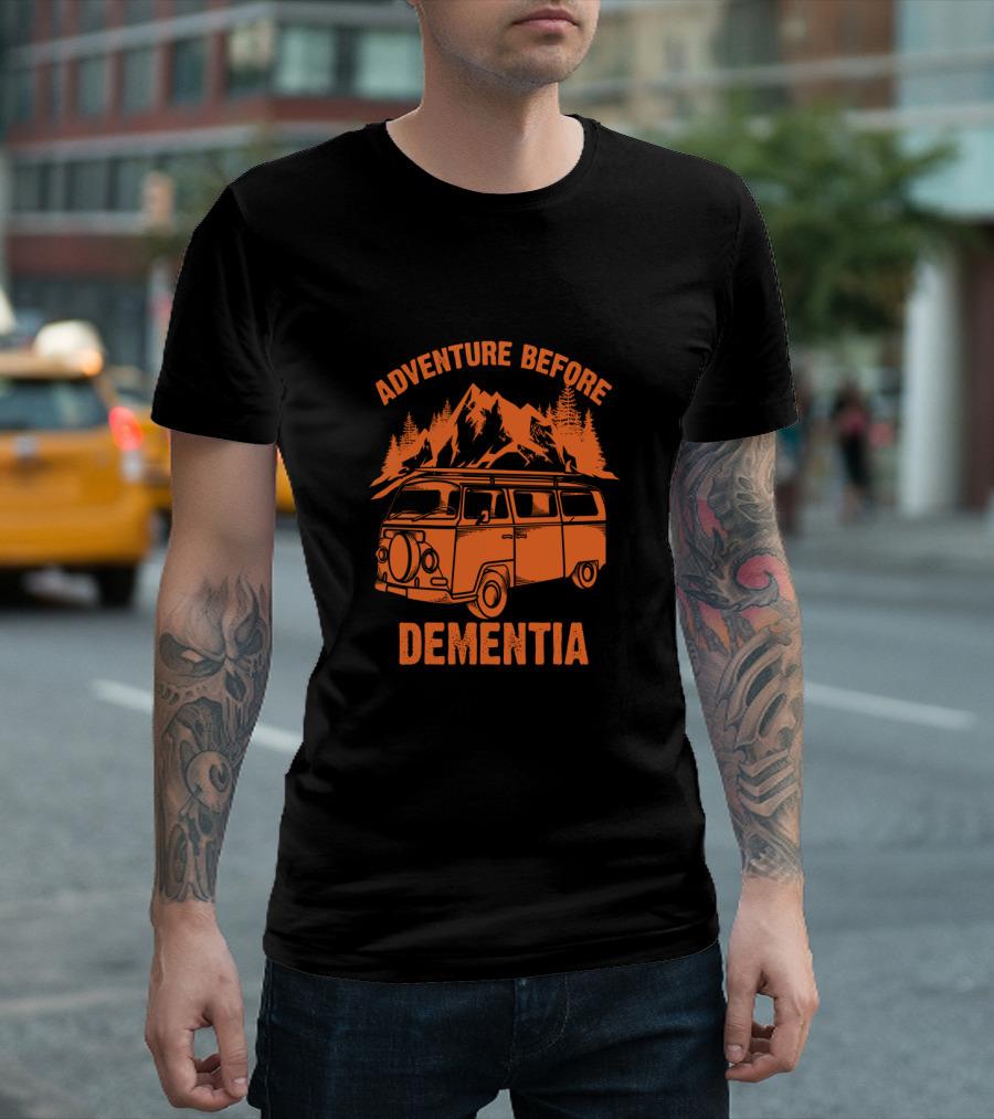 Adventure Before Dementia Vintage Camper Van Mountain Scene T-Shirt