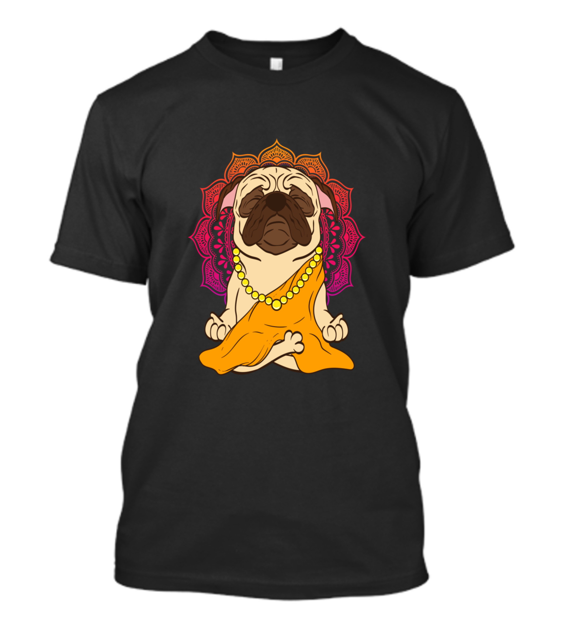 Buddhism Meditation Yoga Pug With Mandala And Beads T-Shirt