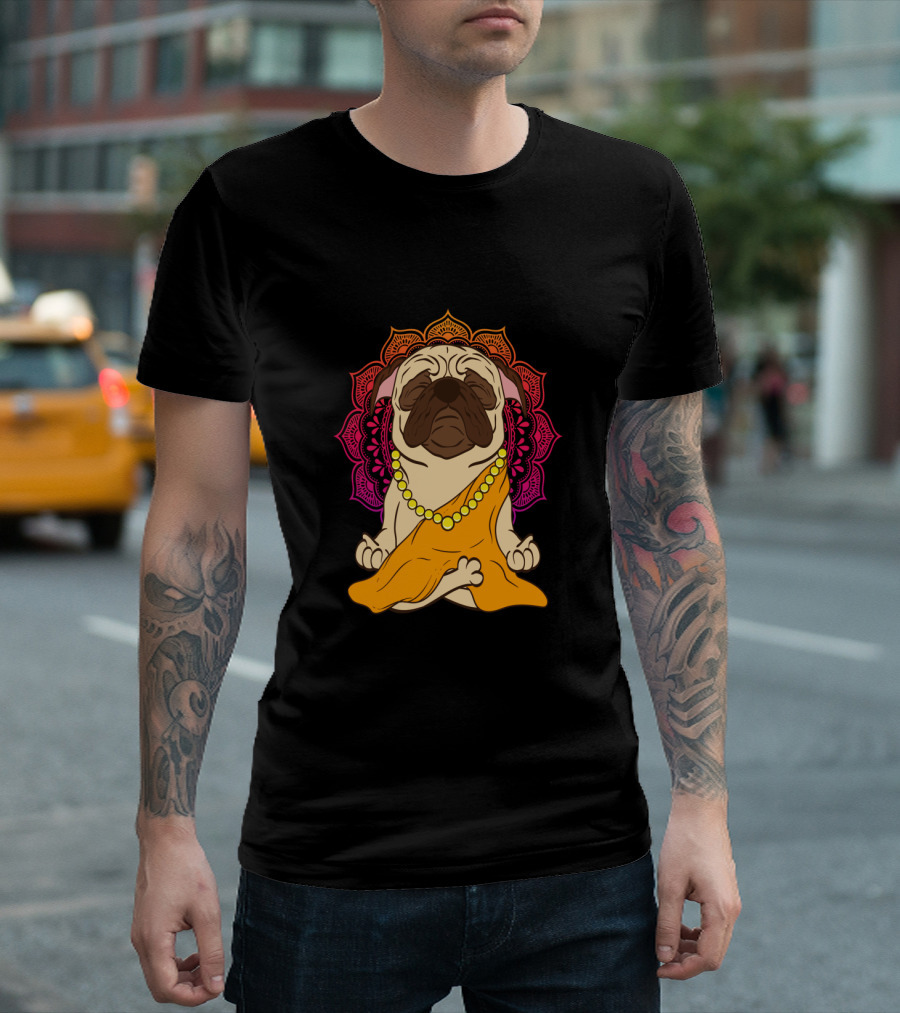 Buddhism Meditation Yoga Pug with Mandala and Beads T-Shirt