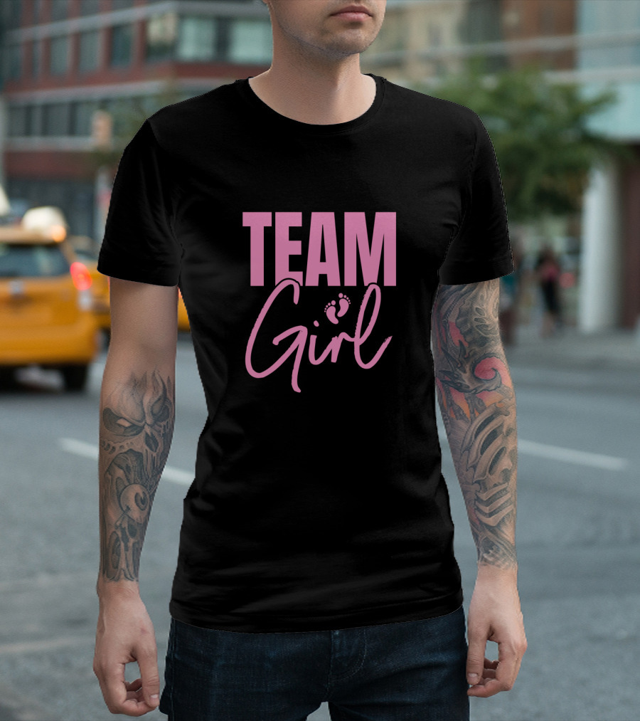 Team Pink Girl with Baby Footprints Gender Reveal Party T-Shirt