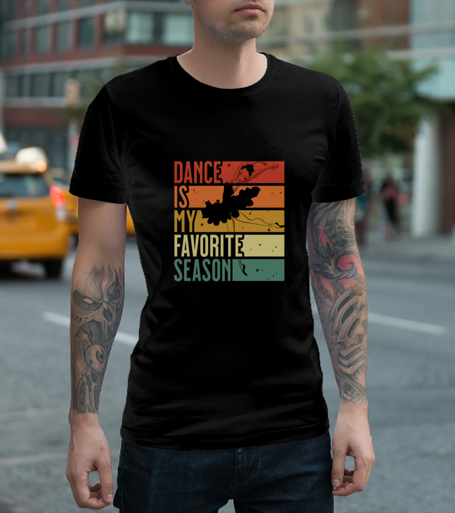 Dance Is My Favorite Season Ballerina Silhouette Retro Sunset Stripes T-Shirt