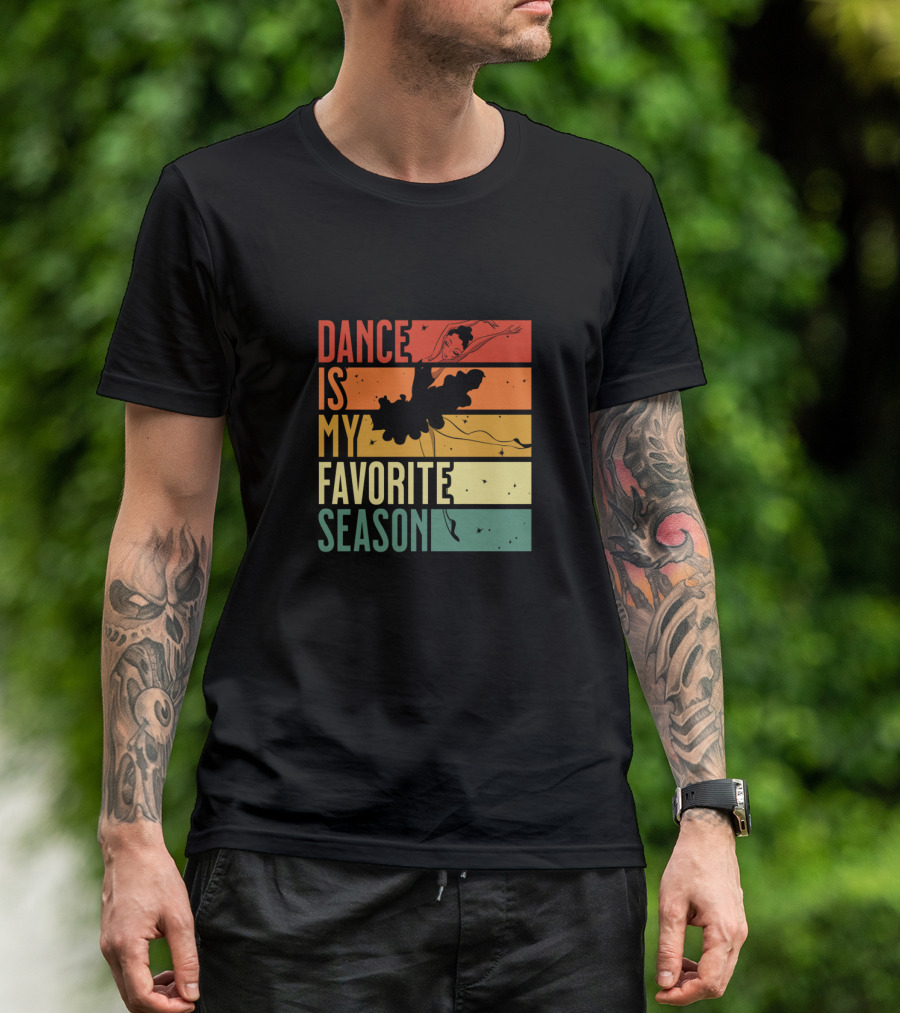 Dance Is My Favorite Season Ballerina Silhouette Retro Sunset Stripes T-Shirt