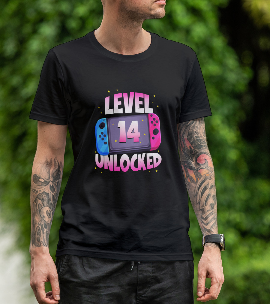 Level 14 Unlocked Birthday Girl 14 Years Old Video Games Console T-Shirt