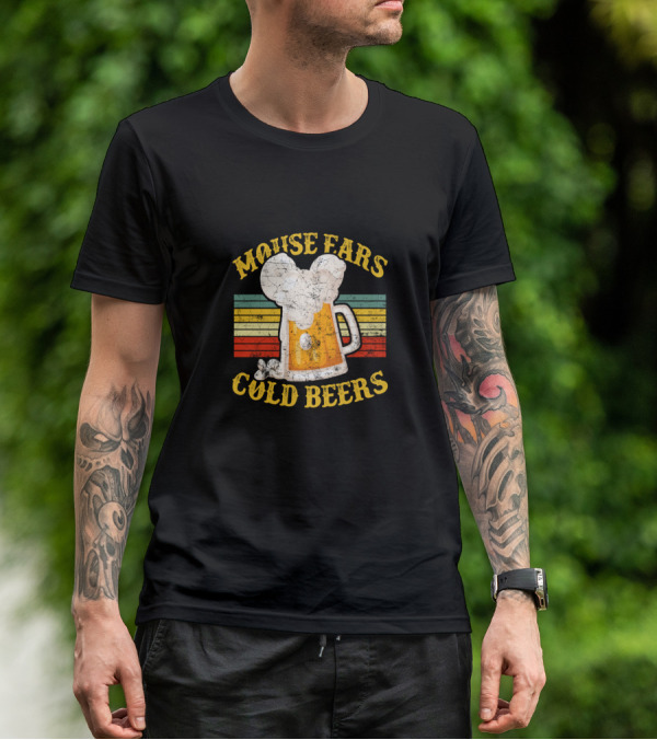 Mouse Ears Cold Beers Vintage Drinker's Mug With Retro Stripes T-Shirt