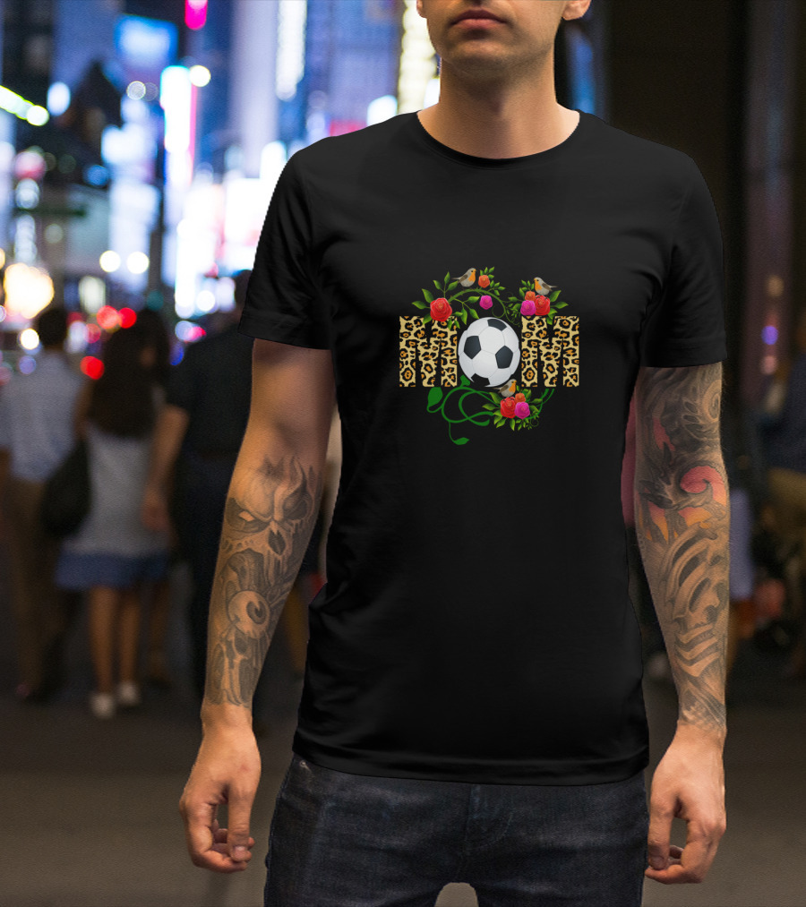 SOCCER MOM Leopard Print Floral Soccer Ball T-Shirt