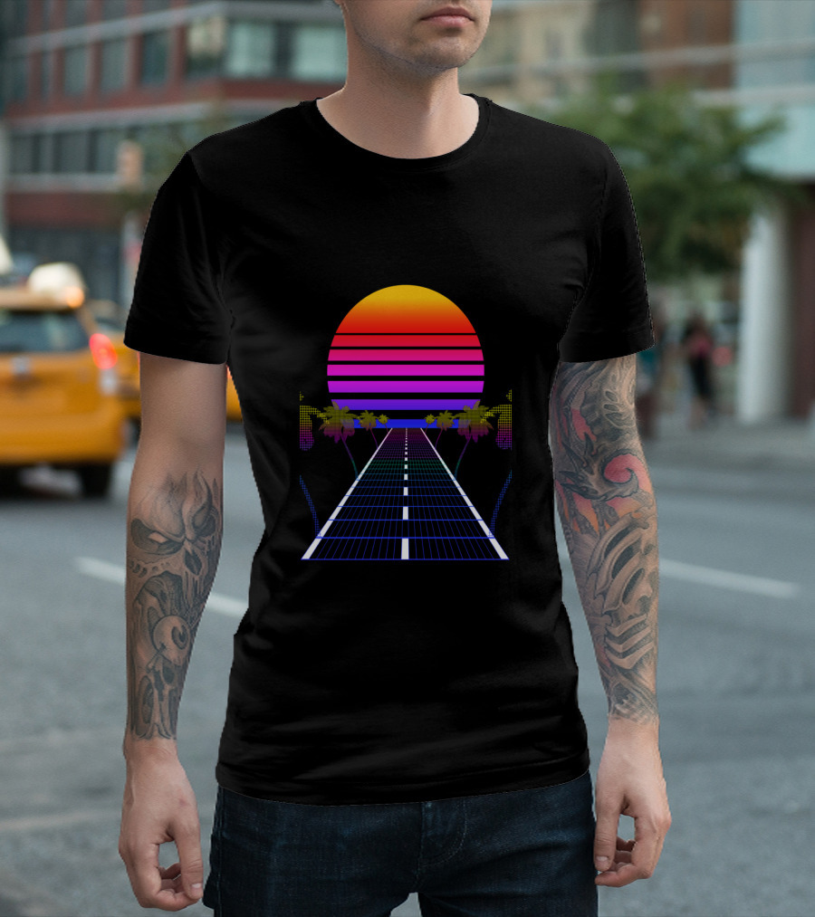 Vaporwavewave Retro Sunset Palm Road T-Shirt