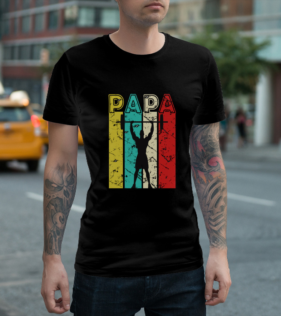 Papa Vintage Weightlifting Silhouette Retro Colors T-Shirt
