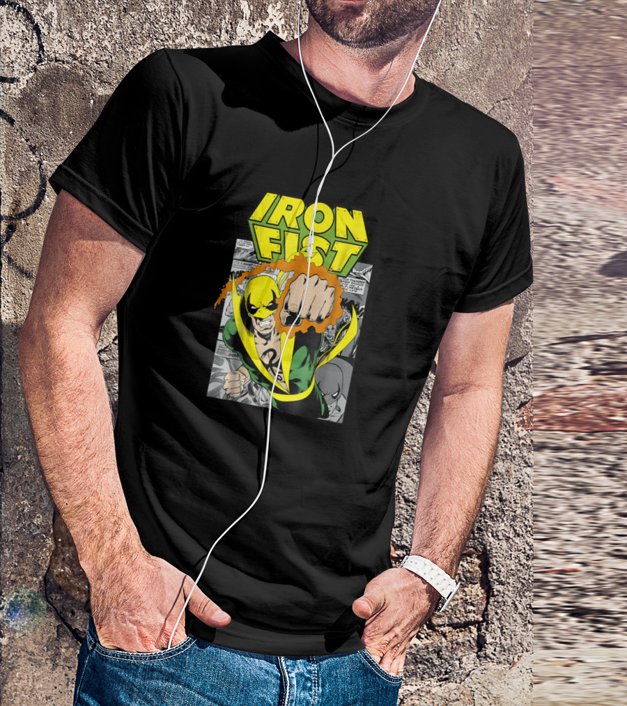 Iron Fist Comic Panel Yellow Mask Punch Action Scene T-Shirt