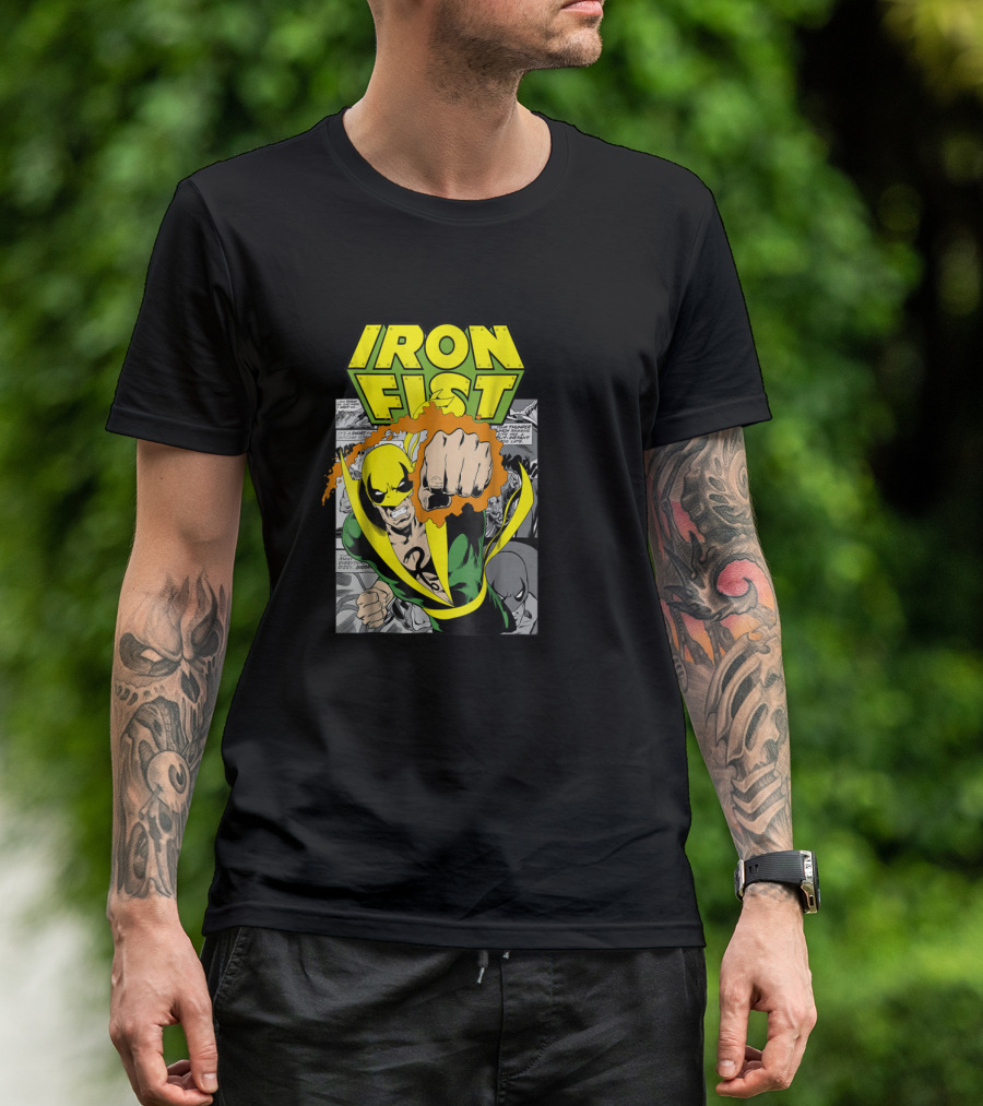 Iron Fist Comic Panel Yellow Mask Punch Action Scene T-Shirt