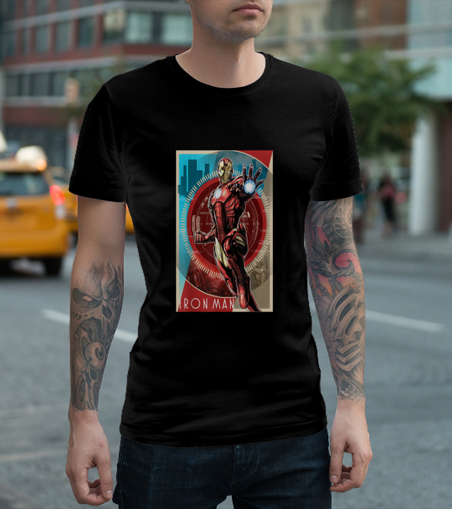 Marvel Iron Man Vintage Tech Futuristic Cityscape T-Shirt