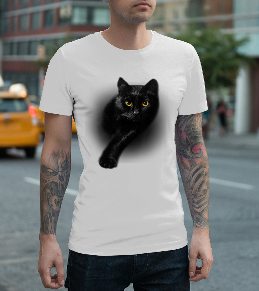 Black Cat Yellow Eyes Halloween T-Shirt