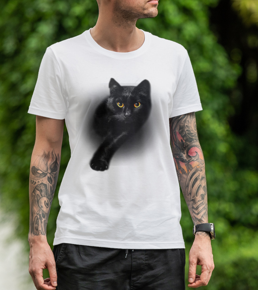 Black Cat Yellow Eyes Halloween T-Shirt