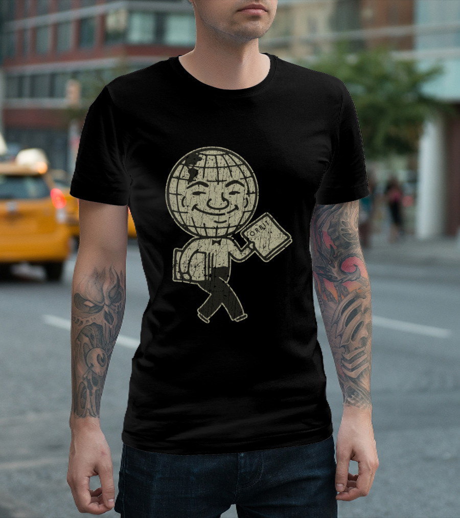 Detroit Orbit Magazine Walking Globe Man Holding Publication T-Shirt