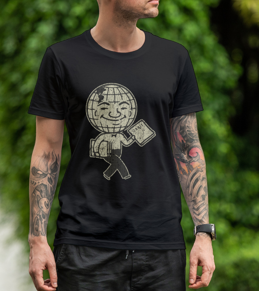 Detroit Orbit Magazine Walking Globe Man Holding Publication T-Shirt