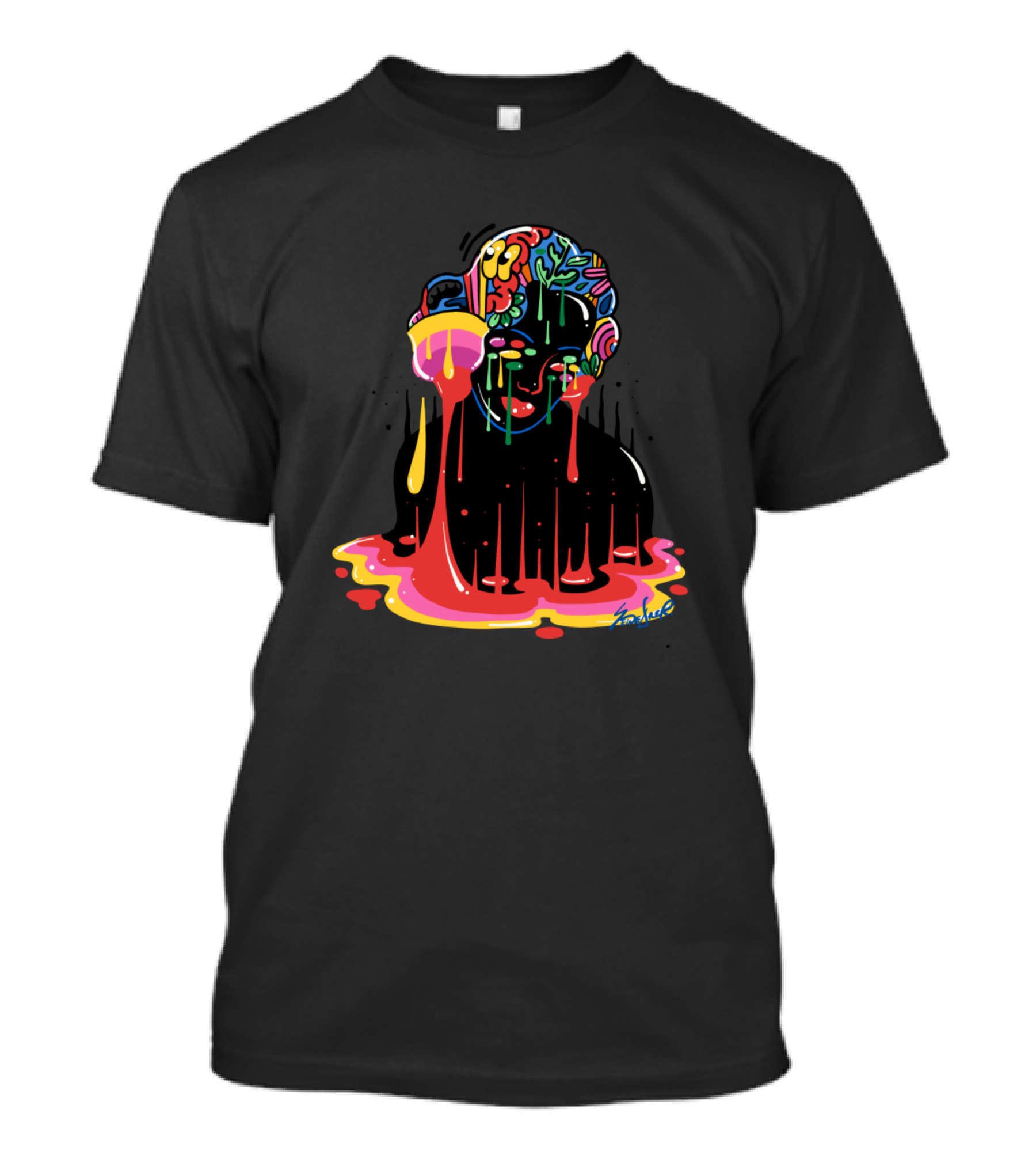 Female Empowerment Vibrant Doodle Girl Bust Psychedelic Colors T-Shirt
