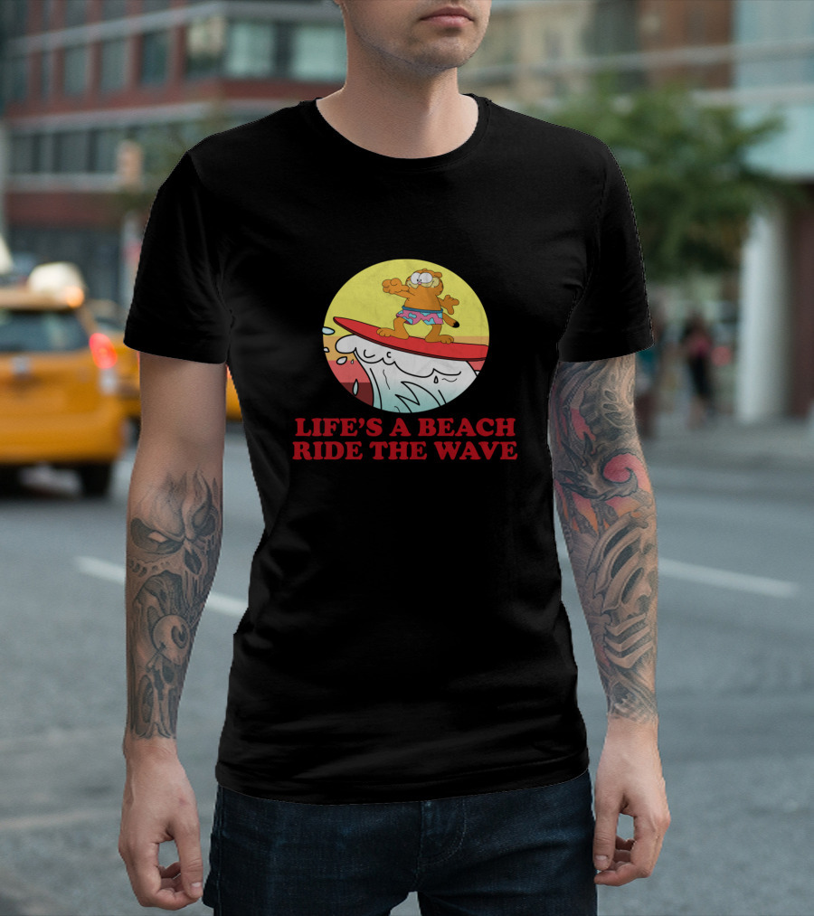 Garfield Surfing Adventure Life's A Beach Ride The Wave T-Shirt