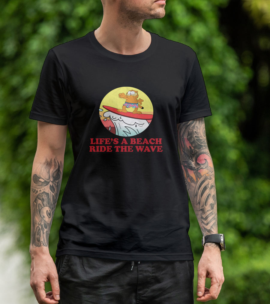 Garfield Surfing Adventure Life's A Beach Ride The Wave T-Shirt