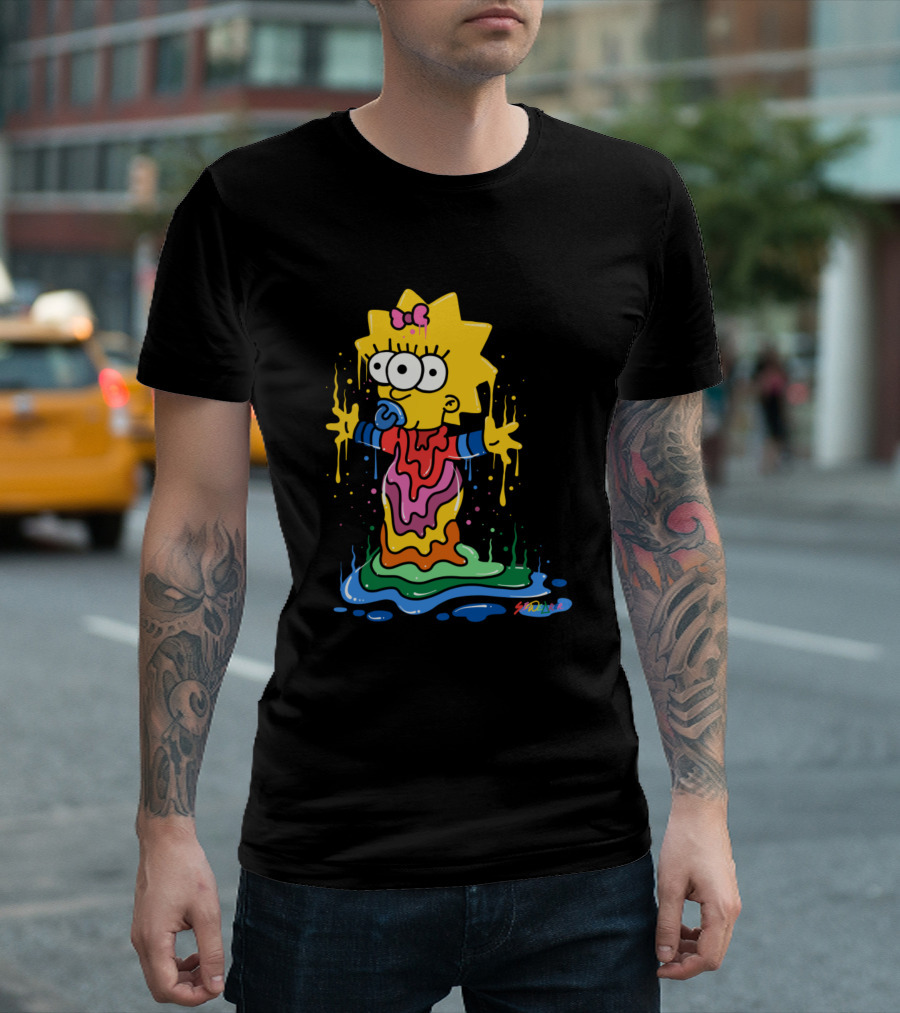 Melting Three Eyed Maggie Simpson Dripping Psychedelic Colors by Sh0ck9r T-Shirt