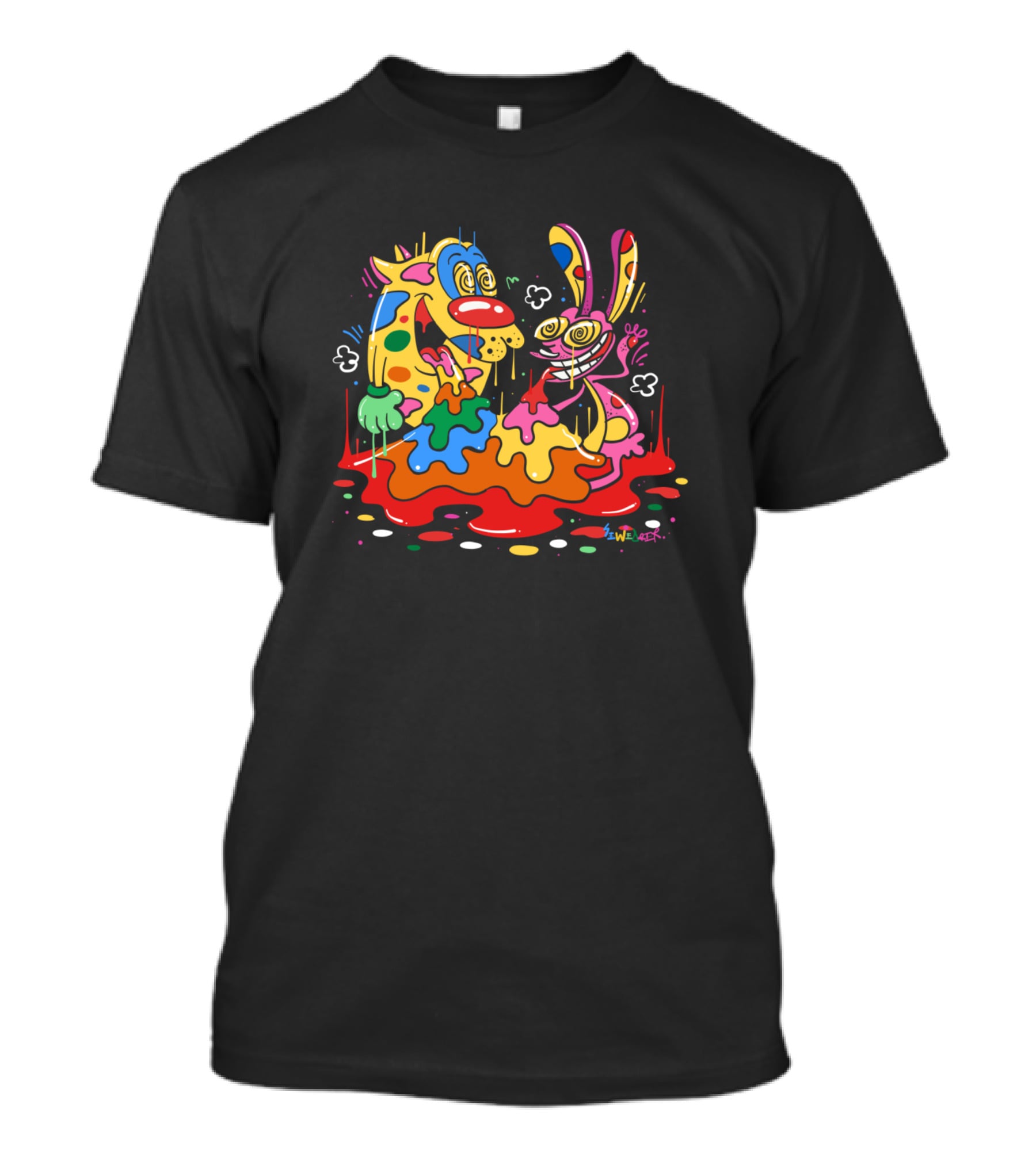 Ren And Stimpy Psychedelic Colorful Splatter T-Shirt