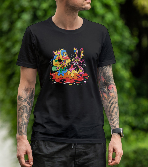 Ren And Stimpy Psychedelic Colorful Splatter T-Shirt