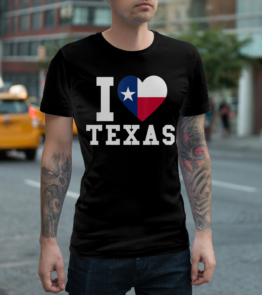 I Love Texas Heart Lone Star Flag T-Shirt