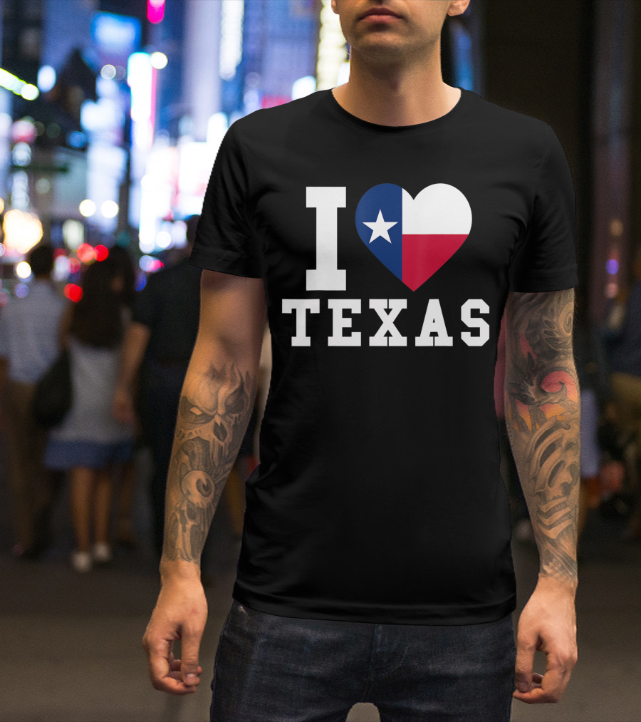 I Love Texas Heart Lone Star Flag T-Shirt