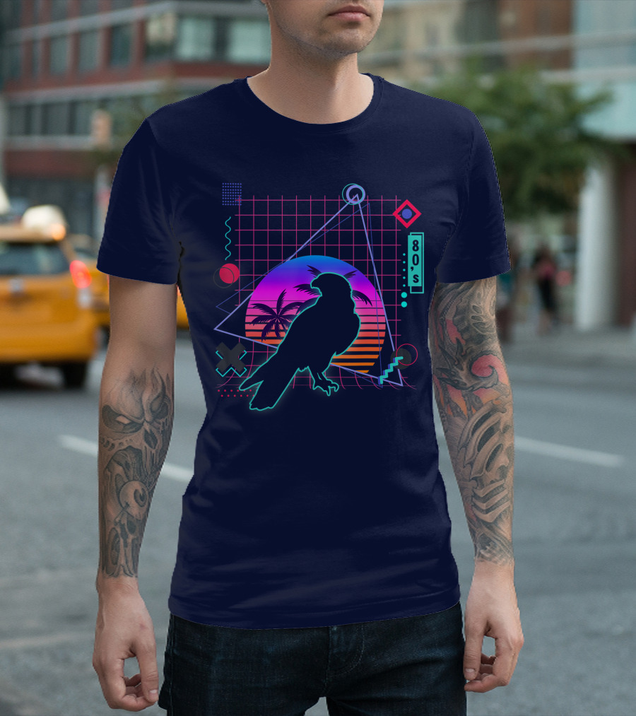 Peregrine Falcon Vaporwave Aesthetic 80s Style Grid and Sunset T-Shirt