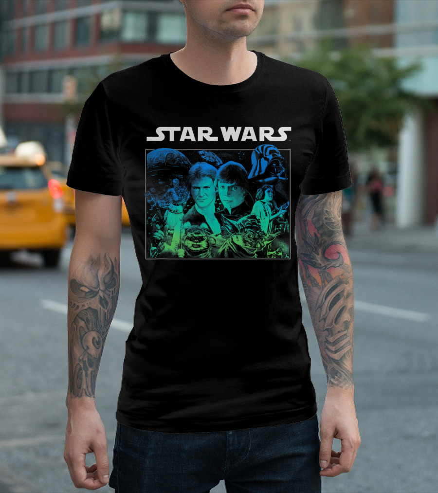 Star Wars Cast Return of the Jedi Starry Darth Vader Yoda Han Luke Leia T-Shirt