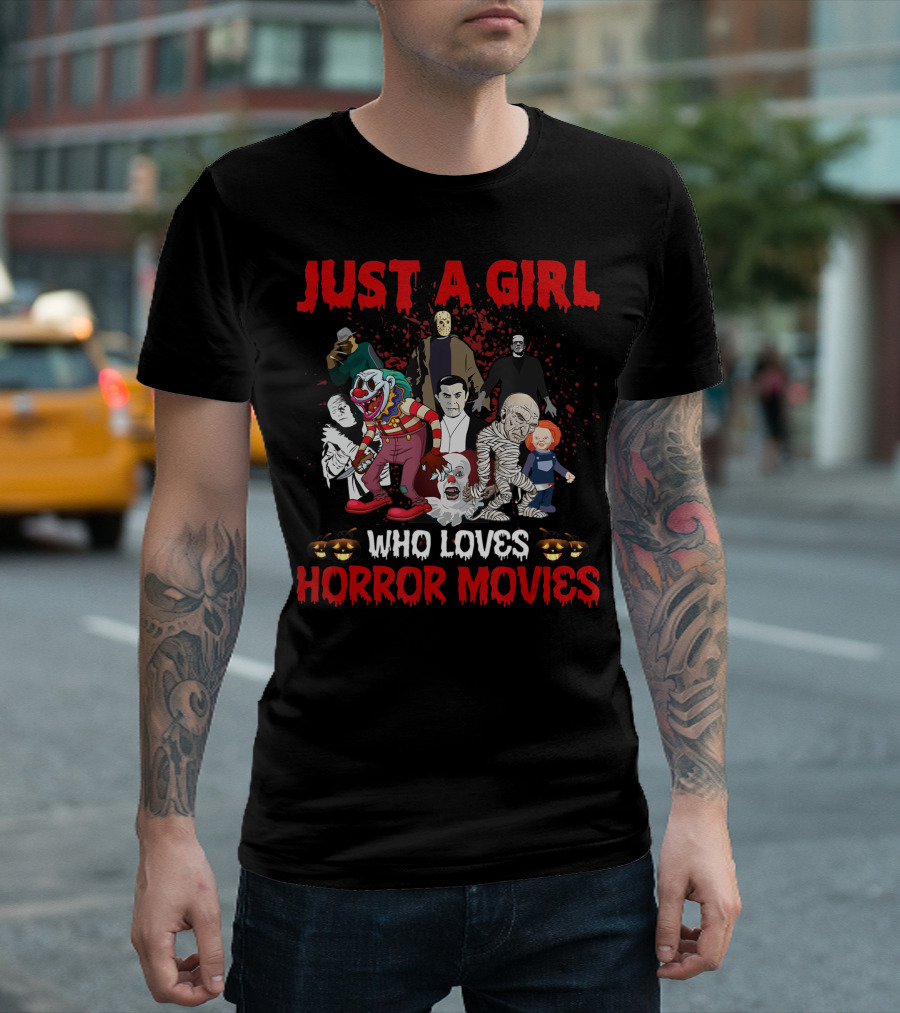 Just A Girl Who Loves Horror Movies Halloween Characters T-Shirt