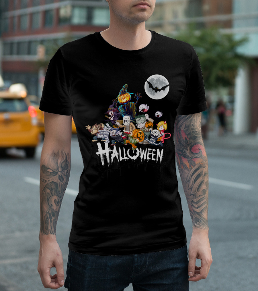 Character Halloween Pumpkin Scarecrow Moon Ghosts Bat Halloween T-Shirt
