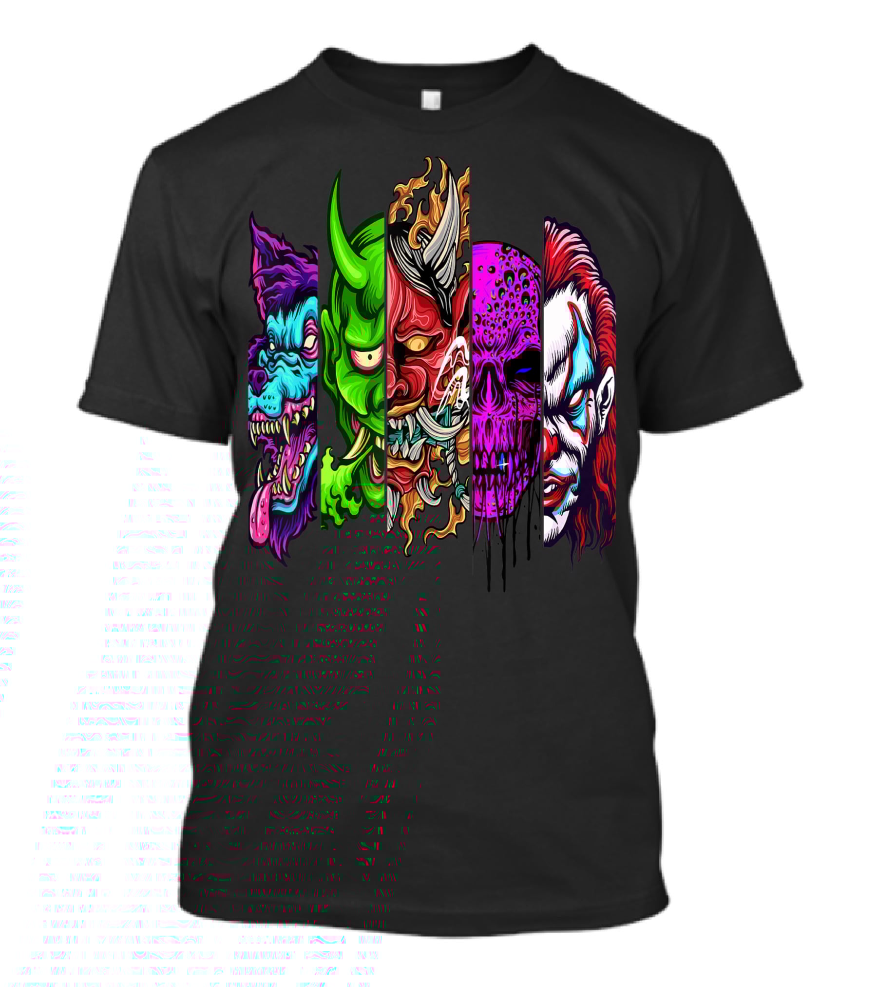 Evil Demons Horror Creatures Scary Halloween Monster Faces T-Shirt