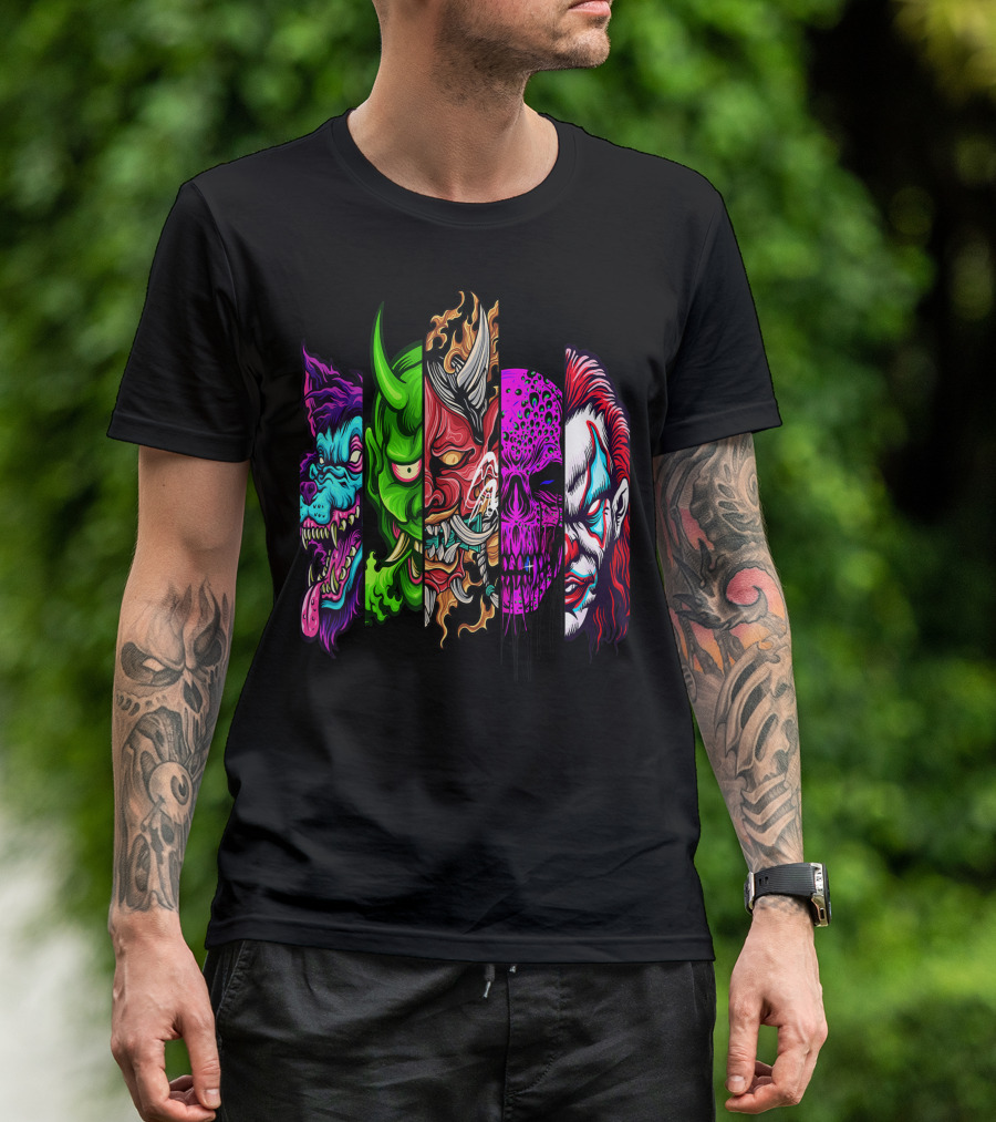 Evil Demons Horror Creatures Scary Halloween Monster Faces T-Shirt