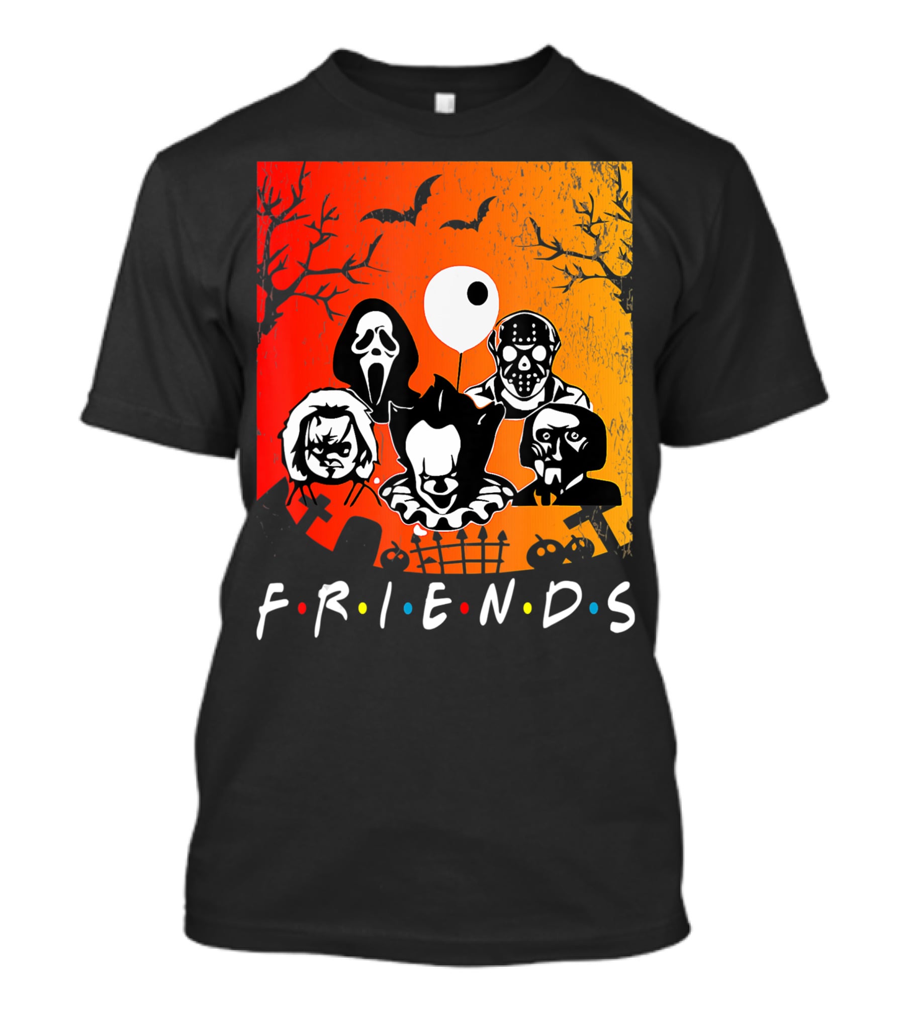 Friends Of Horror Halloween Characters Collage T-Shirt