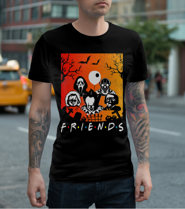 Friends Of Horror Halloween Characters Collage T-Shirt
