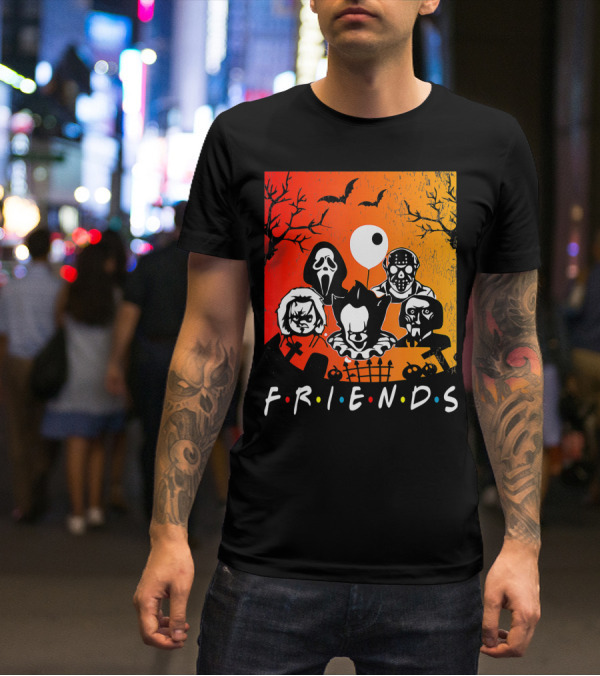 Friends Of Horror Halloween Characters Collage T-Shirt