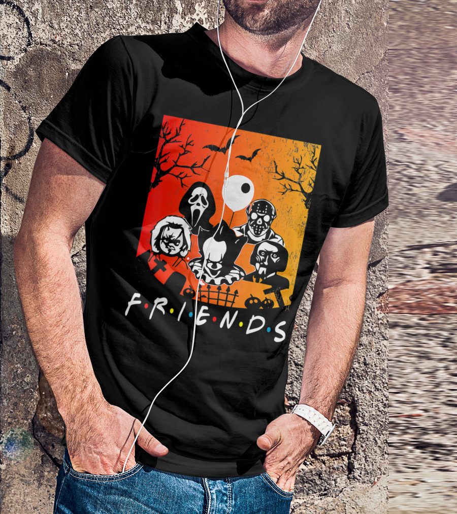 Friends Of Horror Halloween Characters Collage T-Shirt