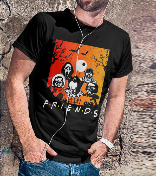 Friends Of Horror Halloween Characters Collage T-Shirt