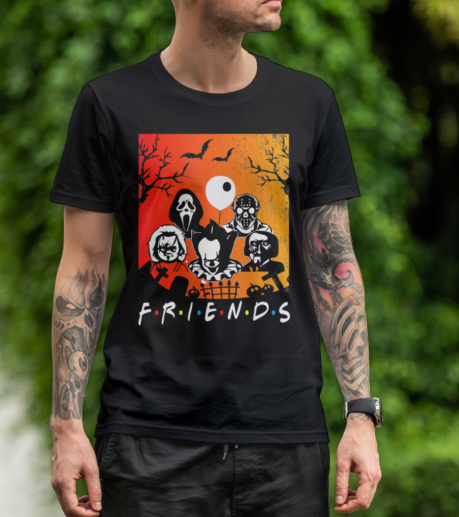 Friends Of Horror Halloween Characters Collage T-Shirt
