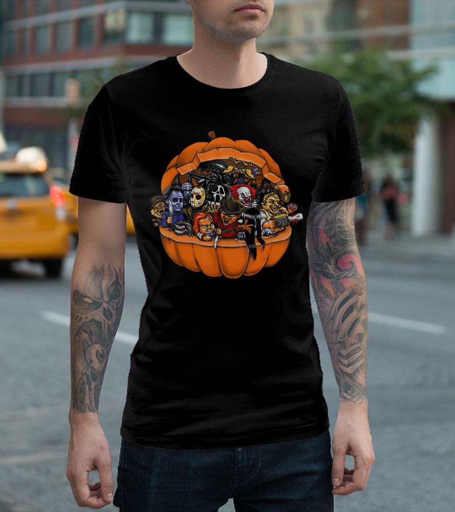 Funny Horror Movie Clown Skeleton Halloween Pumpkin Characters T-Shirt