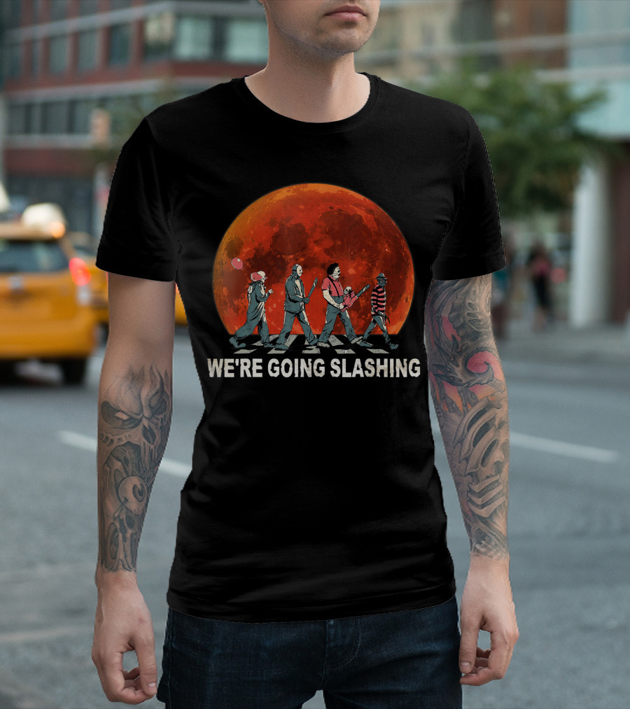 We're Going Slashing Halloween Blood Moon Horror Characters T-Shirt