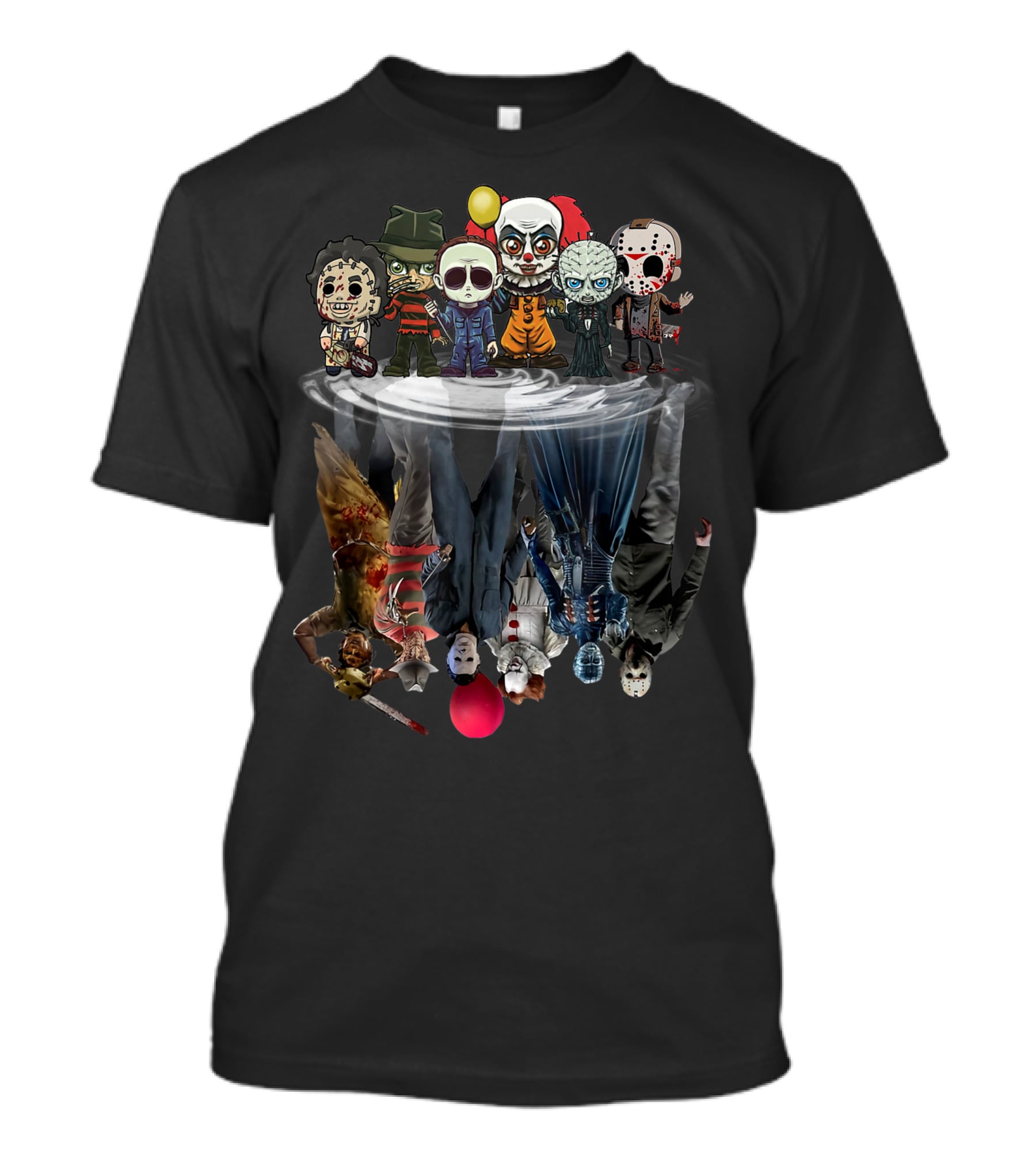 Horror Movie Characters Reflected In Water Mirror T-Shirt