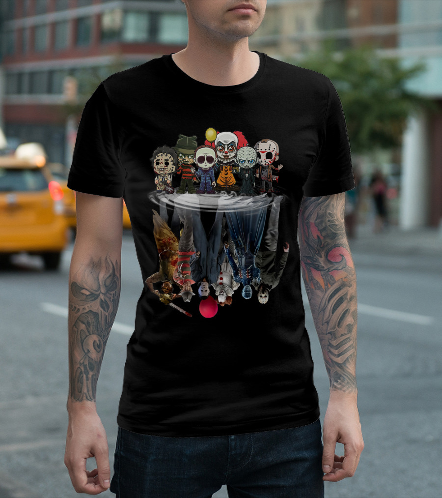 Horror Movie Characters Reflected in Water Mirror T-Shirt