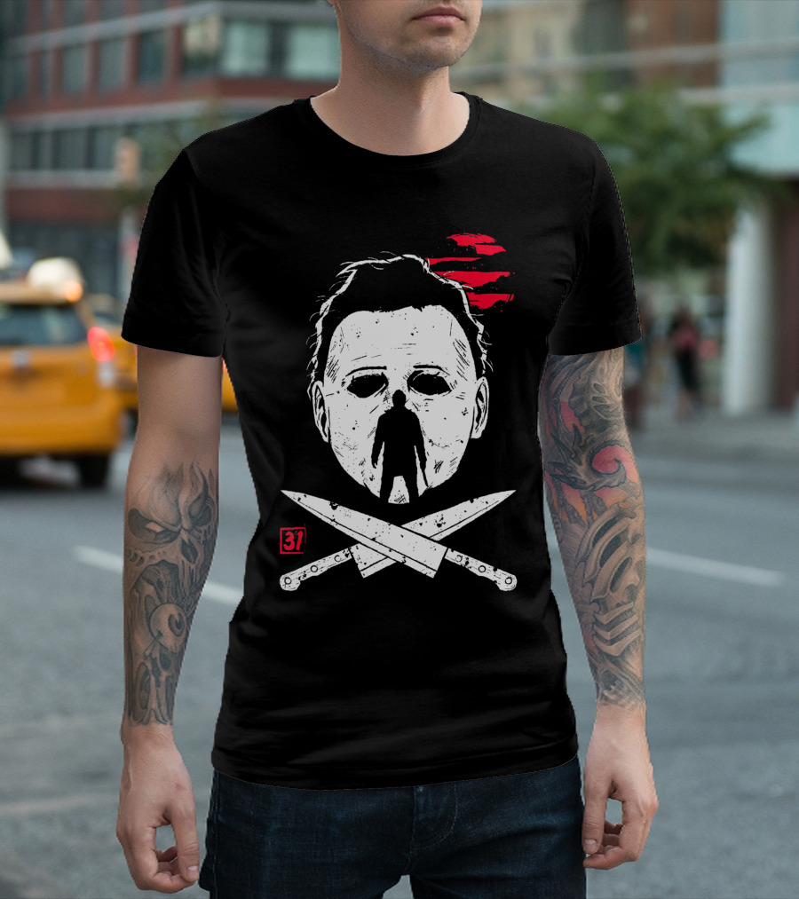 Horror Friday Halloween 37 Michael Myers Mask Knives T-Shirt