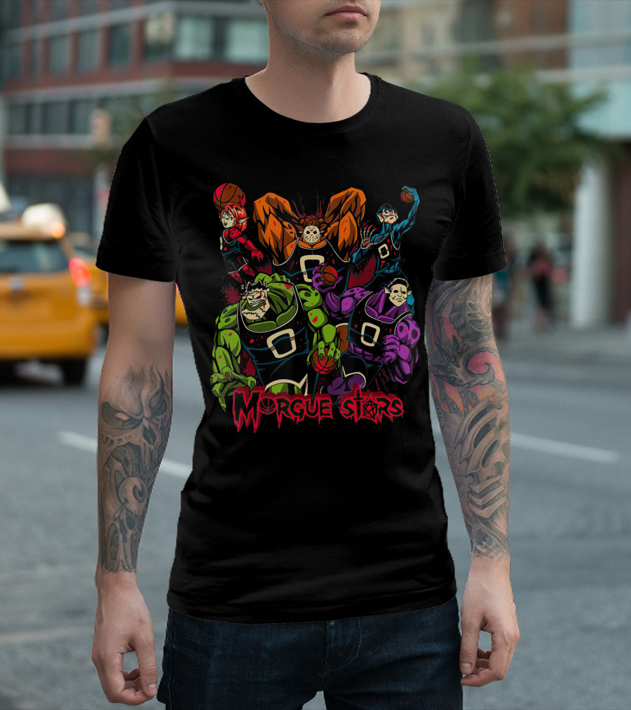 Morgue Stars Horror Characters Basketball Halloween T-Shirt