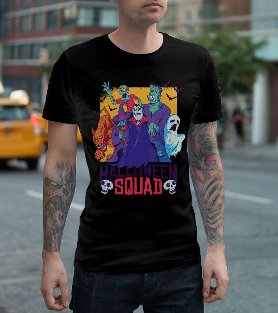 Halloween Squad Funny Horror Characters Vampire Wolf Zombie Ghost Monster T-Shirt