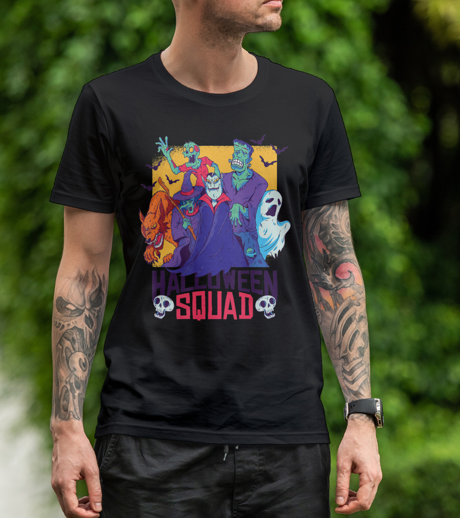 Halloween Squad Funny Horror Characters Vampire Wolf Zombie Ghost Monster T-Shirt