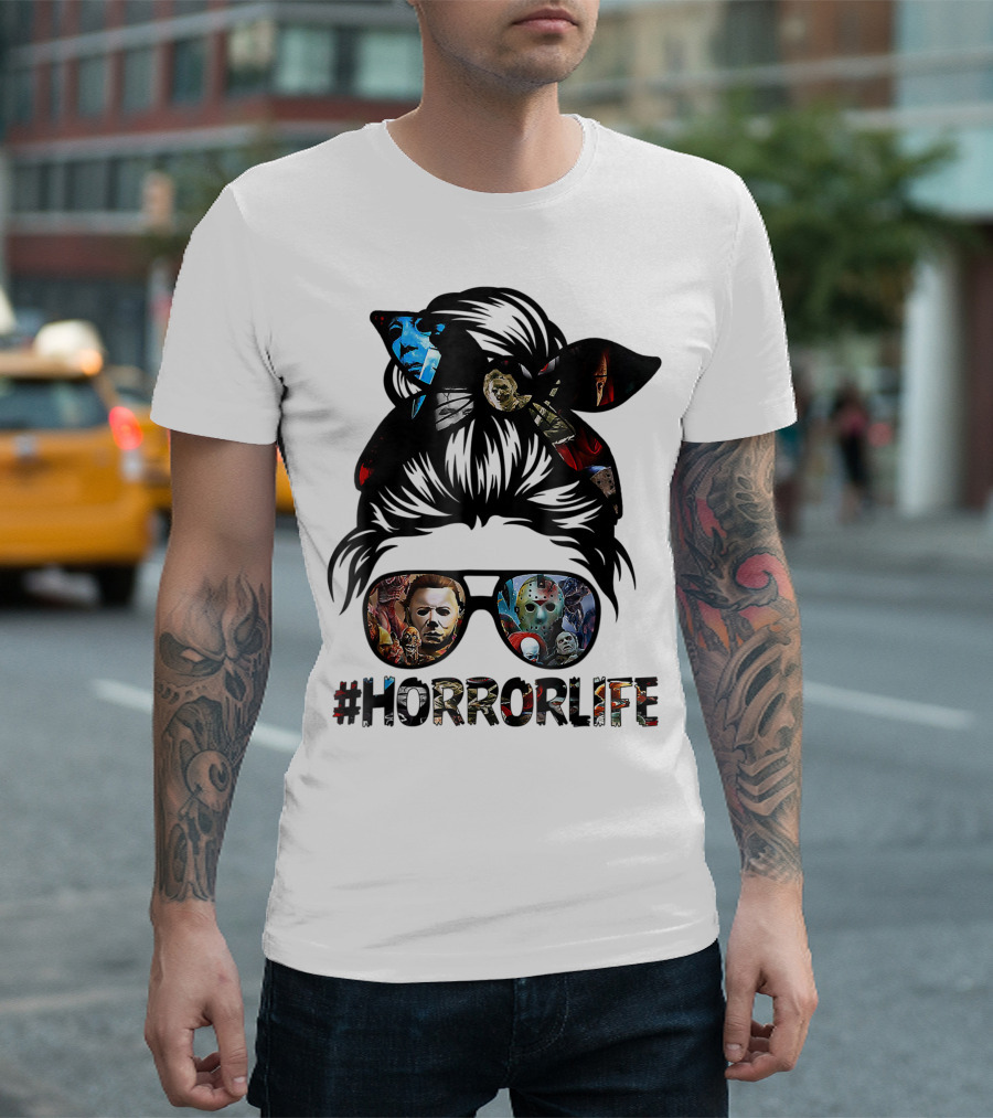 Horror Life Girl with Iconic Halloween Movie Characters T-Shirt