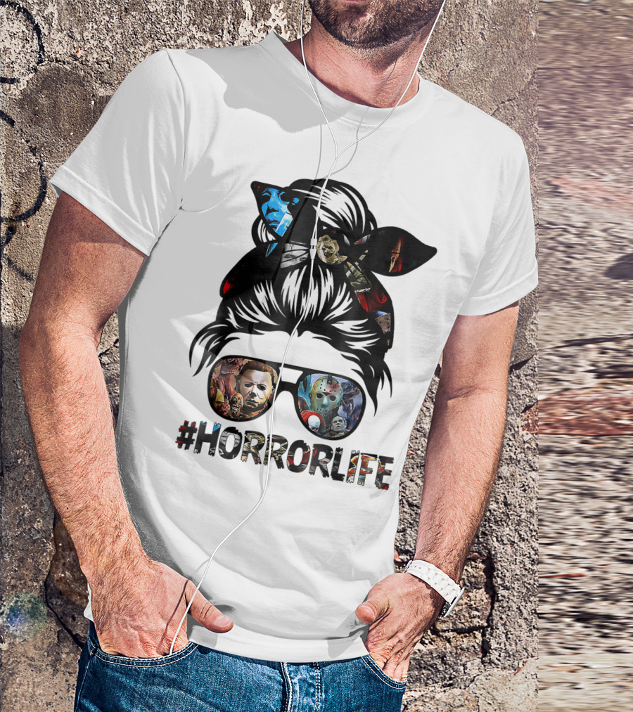 Horror Life Girl With Iconic Halloween Movie Characters T-Shirt