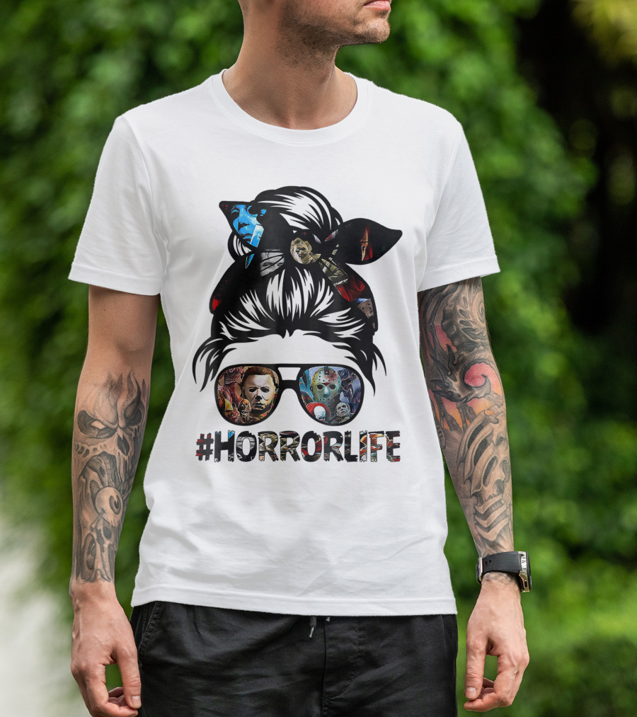 Horror Life Girl With Iconic Halloween Movie Characters T-Shirt