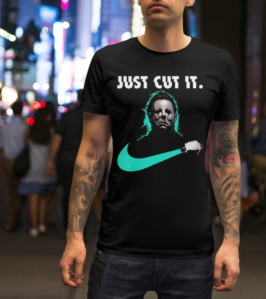 Just Cut It Horror Vintage Halloween Michael Myers Knife Swoosh T-Shirt